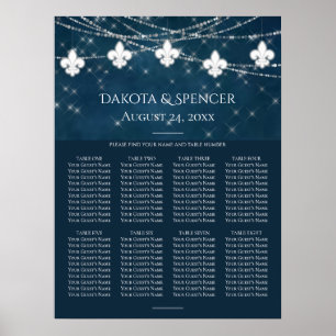 Navy Blue Fleur de Lis Fairy Light   Sittdiagram Poster