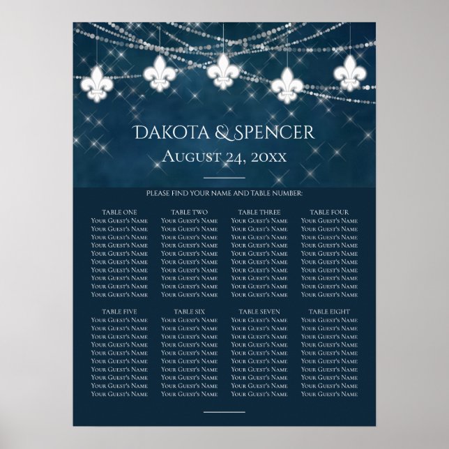 Navy Blue Fleur de Lis Fairy Light | Sittdiagram Poster (Framsidan)