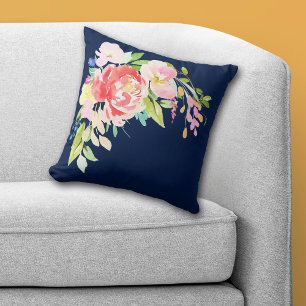 Navy Blue Floral Bouquet Kudde