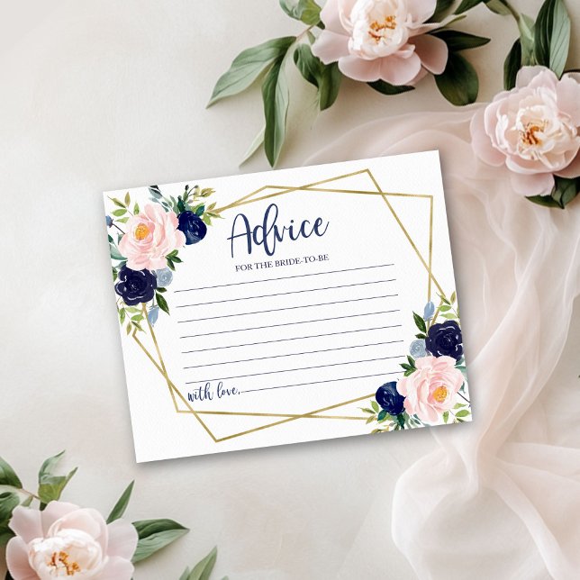 Navy Blue Floral Bridal Shower Advice Card Inbjudningar (Skapare uppladdad)