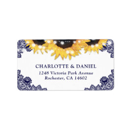 Navy Blue Floral Lace Sunflower Wedding Adressetikett