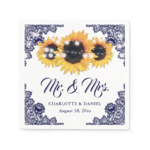 Navy Blue Floral Lace Sunflower Wedding