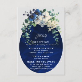 Navy Blue Floral Wedding Details Card, Elegant  Tilläggskort