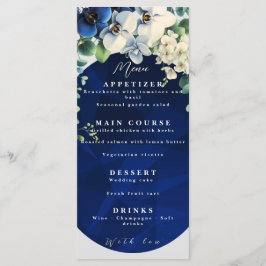 Navy Blue Floral Wedding Menu Meny