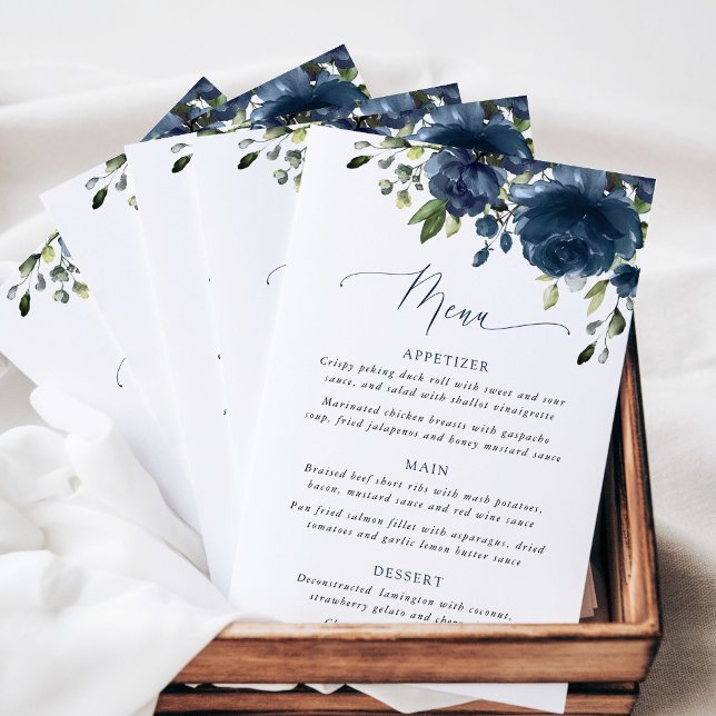 Navy Blue Flowers, Greenery, Boho, Wedding Menu (Skapare uppladdad)