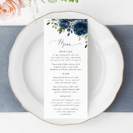 Navy Blue Flowers, Greenery, Bridal Shower Menu Meny