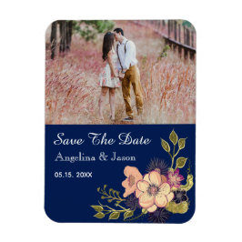 Navy Blue Foto Bröllop Save The Date Inbjudan Magnet