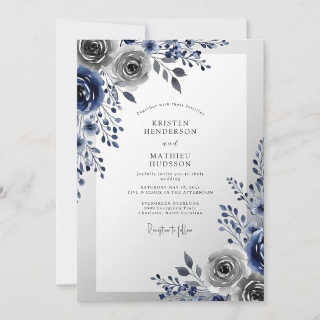 Navy Blue Frosty Winter Wedding Inbjudningar (Framsida)