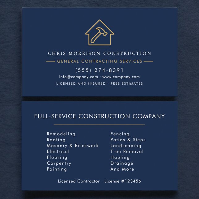 Navy Blue General Contractor Visitkort (Skapare uppladdad)