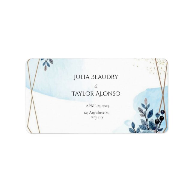 Navy Blue Geometric Floral Wedding  Adressetikett (Framsidan)