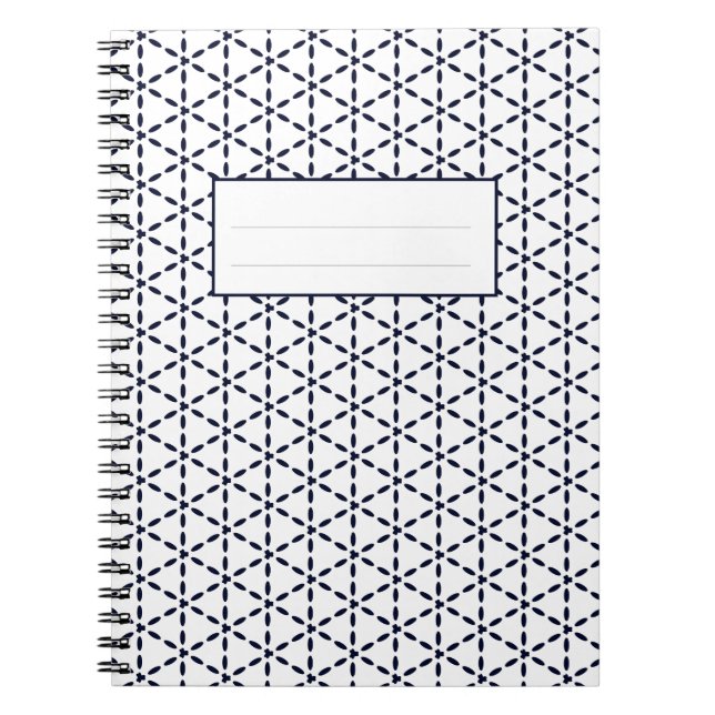Navy Blue Geometric Pattern on White Anteckningsbok (Framsidan)