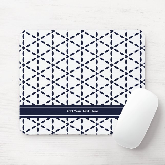 Navy Blue Geometric Pattern on White Musmatta (Med mus)