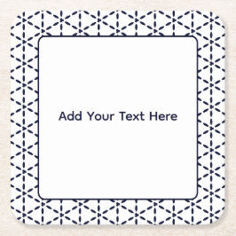 Navy Blue Geometric Pattern on White Underlägg Papper Kvadrat