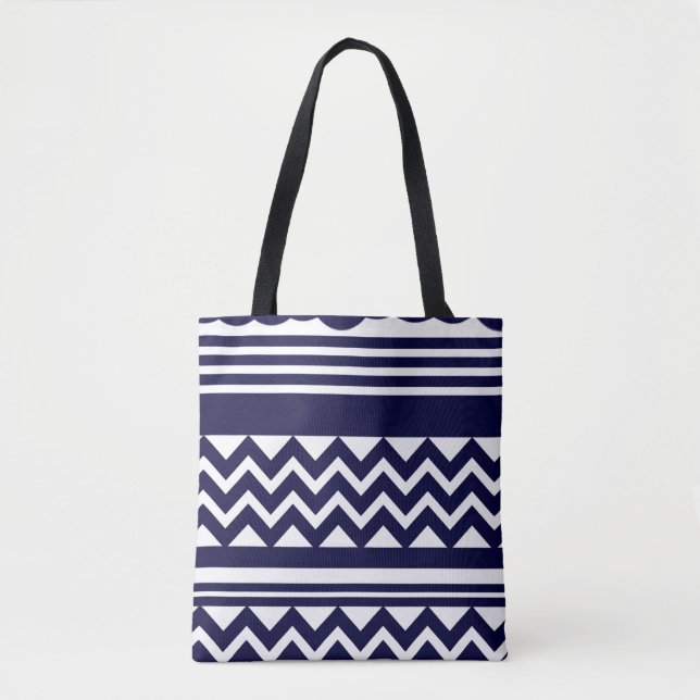 Navy Blue Geometric Pattern Tote Bag Tygkasse (Framsida)
