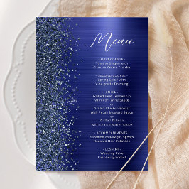 Navy Blue Glam Glitter Script Bröllop Meny