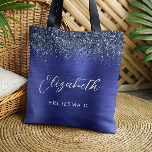 Navy Blue Glam Metallisk Skrift Brudtjänst Tygkasse (Skapare uppladdad)