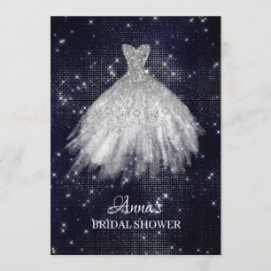 *~* Navy Blue Glitter Möhippa Dress Gown Shower Inbjudningar