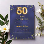 Navy blue gold 50th fabulous birthday inbjudningar<br><div class="desc">A navy blue,  uneven colored background. Decorated with golden corners. Personalize and add a name and party details.  50 with a balloon style font.</div>