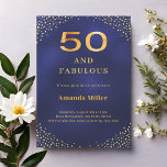 Navy blue gold 50th fabulous birthday invitation inbjudningar<br><div class="desc">A navy blue,  uneven colored background. Decorated with golden corners. Personalize and add a name and party details.</div>