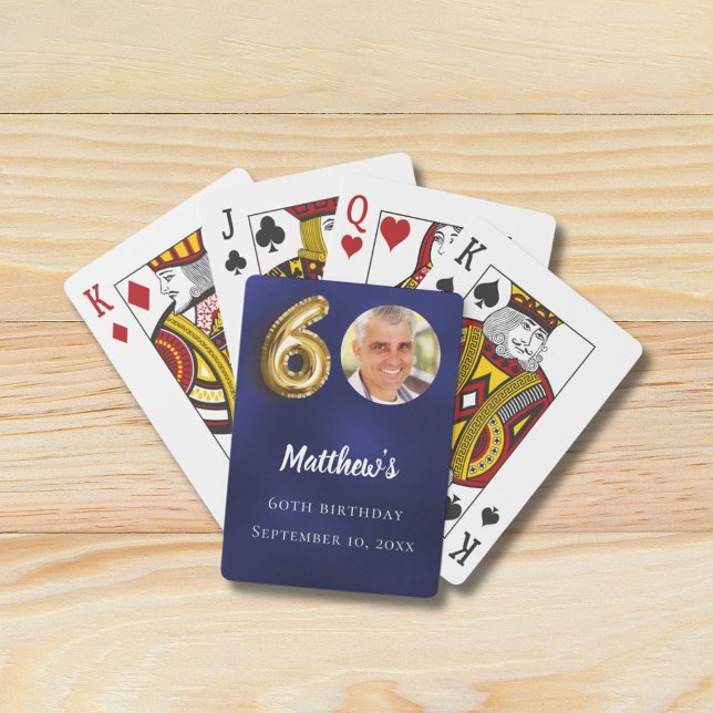 Navy blue gold 60th photo birthday party casinokort (Skapare uppladdad)