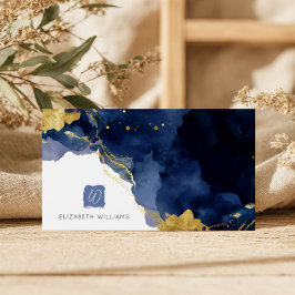 Navy Blue Gold Abstract Monogram Business Card Visitkort