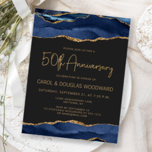 Navy Blue Gold Agat Mörk 50-årsjubileum Vykort