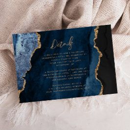 Navy Blue Gold Agat Script Bröllopsdetaljer Tilläggskort