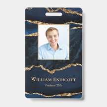 Navy Blue Gold Agate Professionell ID