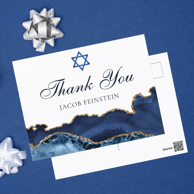 Navy Blue Gold Anpassad Bar Mitzvah Tacksamhetskor Vykort (Skapare uppladdad)