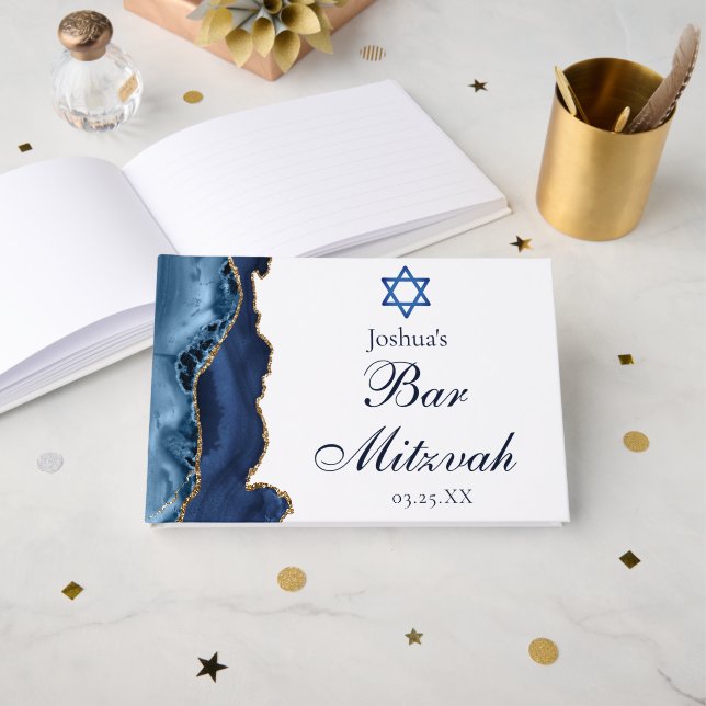 Navy Blue Gold Bar Mitzvah Festspecialdesignad Gästböcker (Framsida öppen)