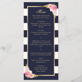Navy Blue Gold Blush Pink Floral Wedding Meny
