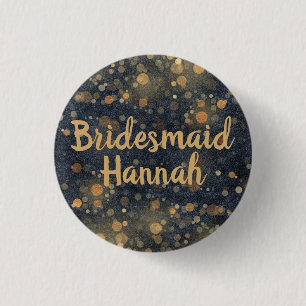 Navy Blue Gold Bokeh Script Brudtärna Knapp