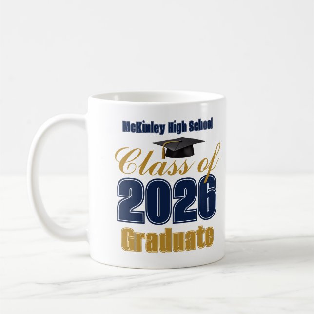 Navy Blue Gold Class of 2026 Graduation Kaffemugg (Vänster)