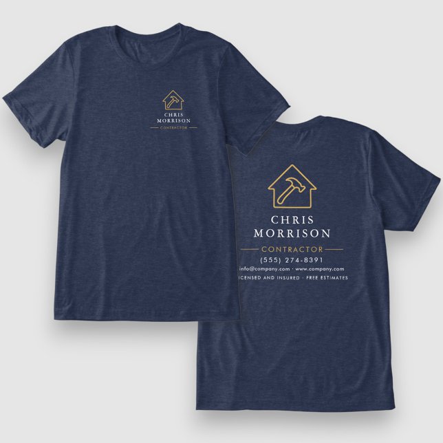 Navy Blue Gold Contractor Home Repair T Shirt (Skapare uppladdad)