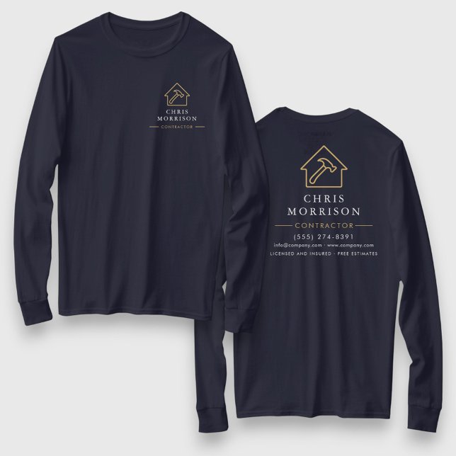 Navy Blue Gold Contractor Home Repair Work T Shirt (Skapare uppladdad)