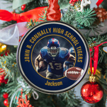Navy Blue Gold Football Player Photo Christmas