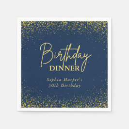 Navy Blue Gold Glitter Confetti Birthday Dinner Pappersservett