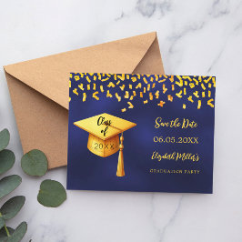 Navy blue gold Graduation Party Save the Date Flygblad