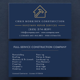 Navy Blue Gold Handyman Construction  Visitkort