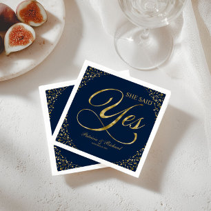 Navy Blue Gold Hon Sa Ja Engagement Fest Pappersservett