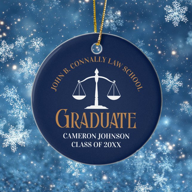 Navy Blue Gold Law School Graduation 2 Sided Julgransprydnad Keramik (Skapare uppladdad)
