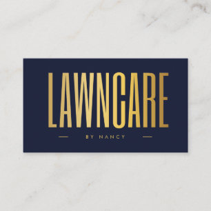 Navy Blue & Gold Lawncare Minimalist Visitkort