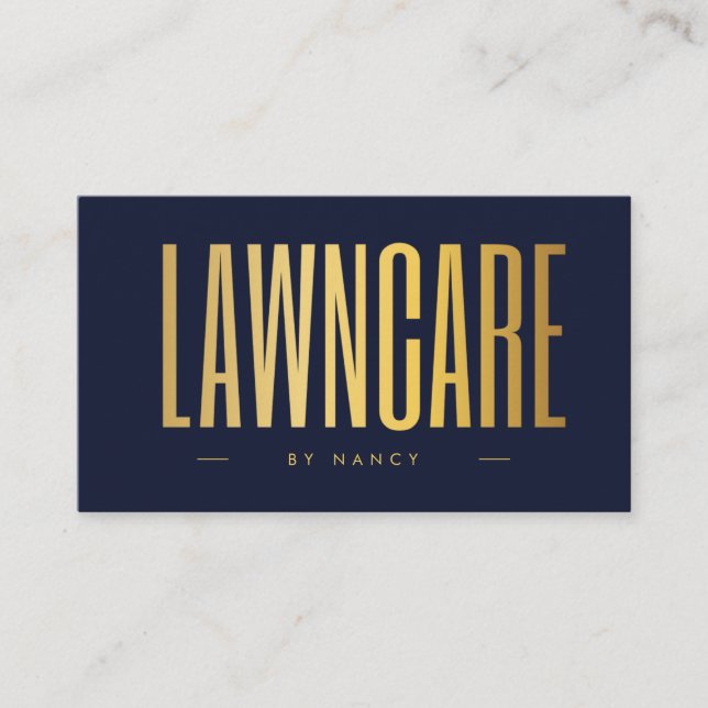 Navy Blue & Gold Lawncare Minimalist Visitkort (Framsida)