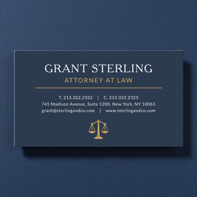 Navy Blue Gold Lawyer Attorney at Law Luxury Visitkort (Skapare uppladdad)