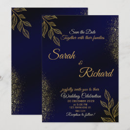 Navy Blue Gold Luxury Wedding Invitation Inbjudningar