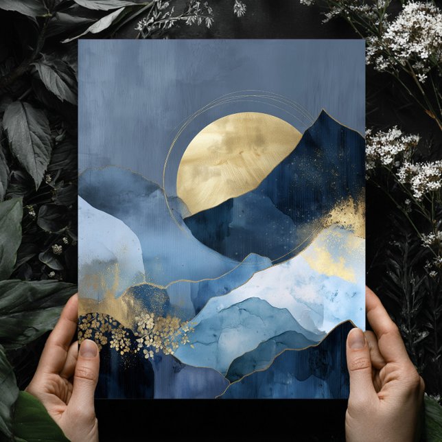 Navy Blue Gold Modern Abstract Landscape Wall Art Poster (Skapare uppladdad)