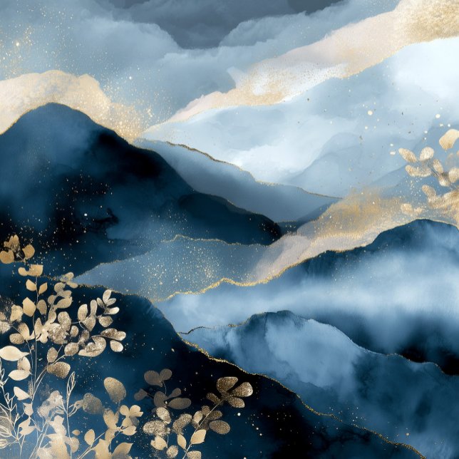 Navy Blue Gold Modern Abstract Landscape Wall Art Poster (Skapare uppladdad)