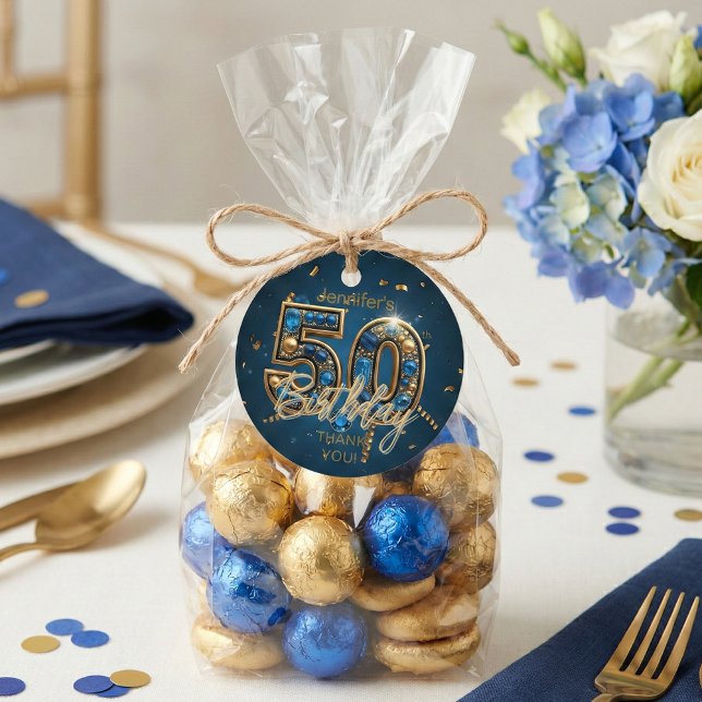 Navy Blue Gold Sapphire Gemstone 50th Birthday Gåvor Etiketter (Skapare uppladdad)