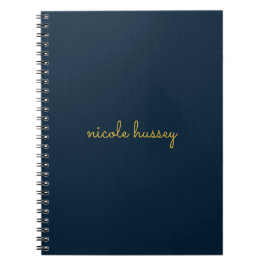 Navy Blue Gold Script  | Stylish Monogram Modern Anteckningsbok