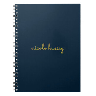 Navy Blue Gold Script  | Stylish Monogram Modern Anteckningsbok